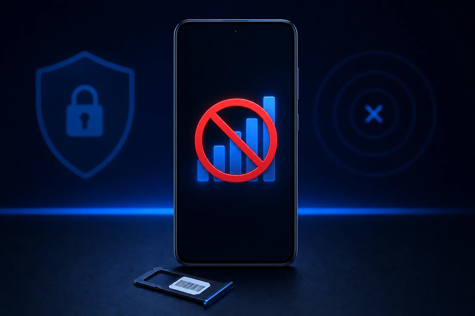 Smartphone showing crossed-out signal bars