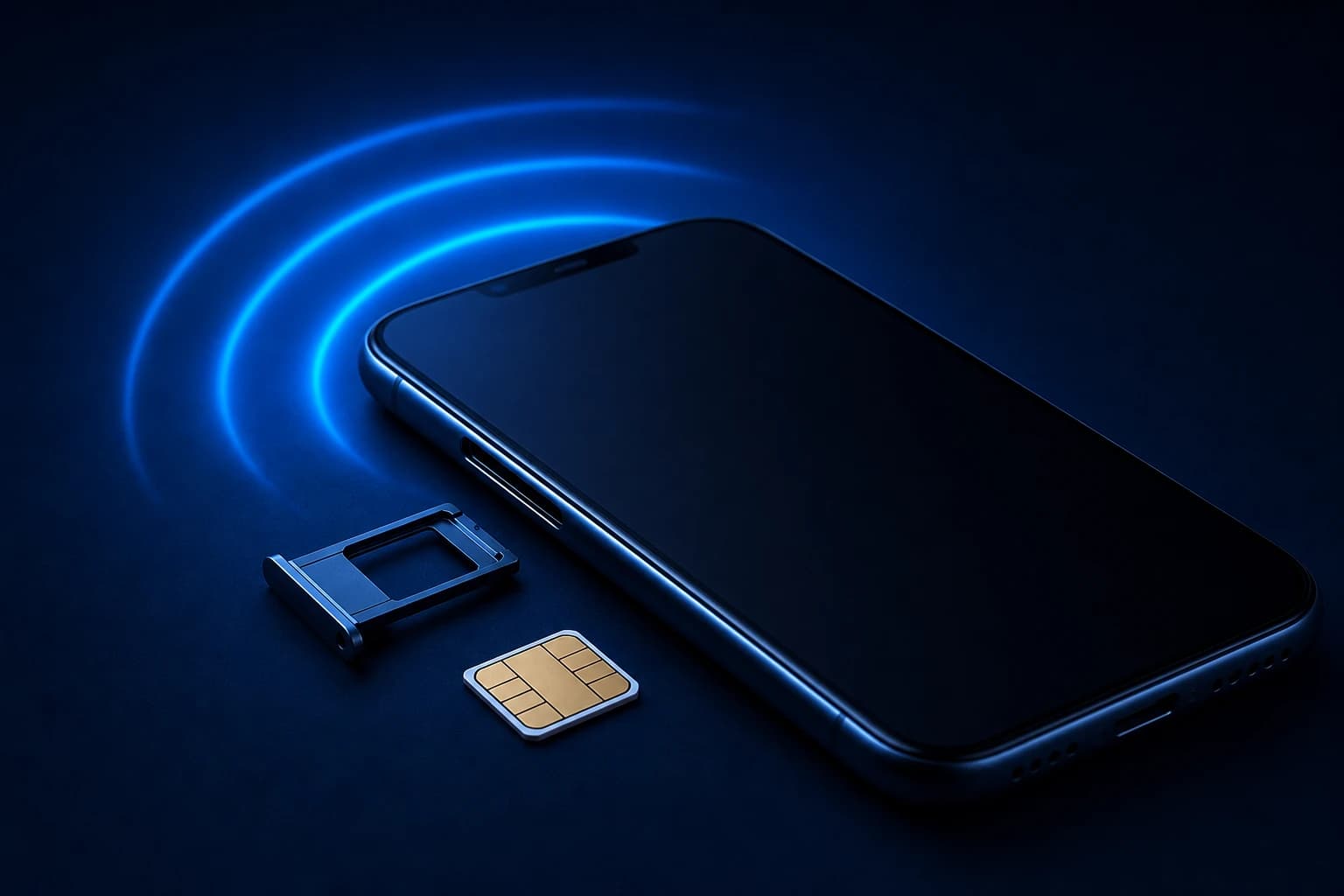 Smartphone with its SIM tray ejected and a SIM card beside it